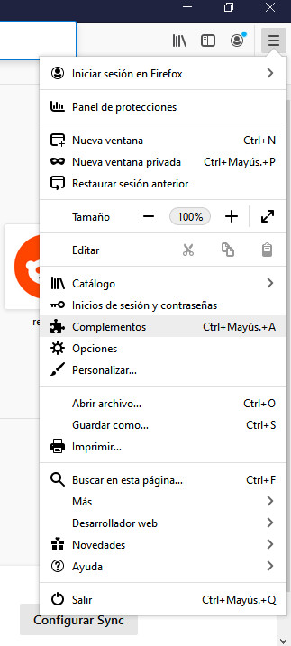 Menu complementos