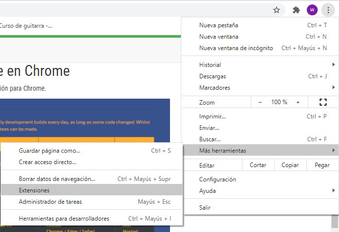Menu extensiones